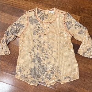 Meadow Rue Floral Lace Blouse - Cream and Gray